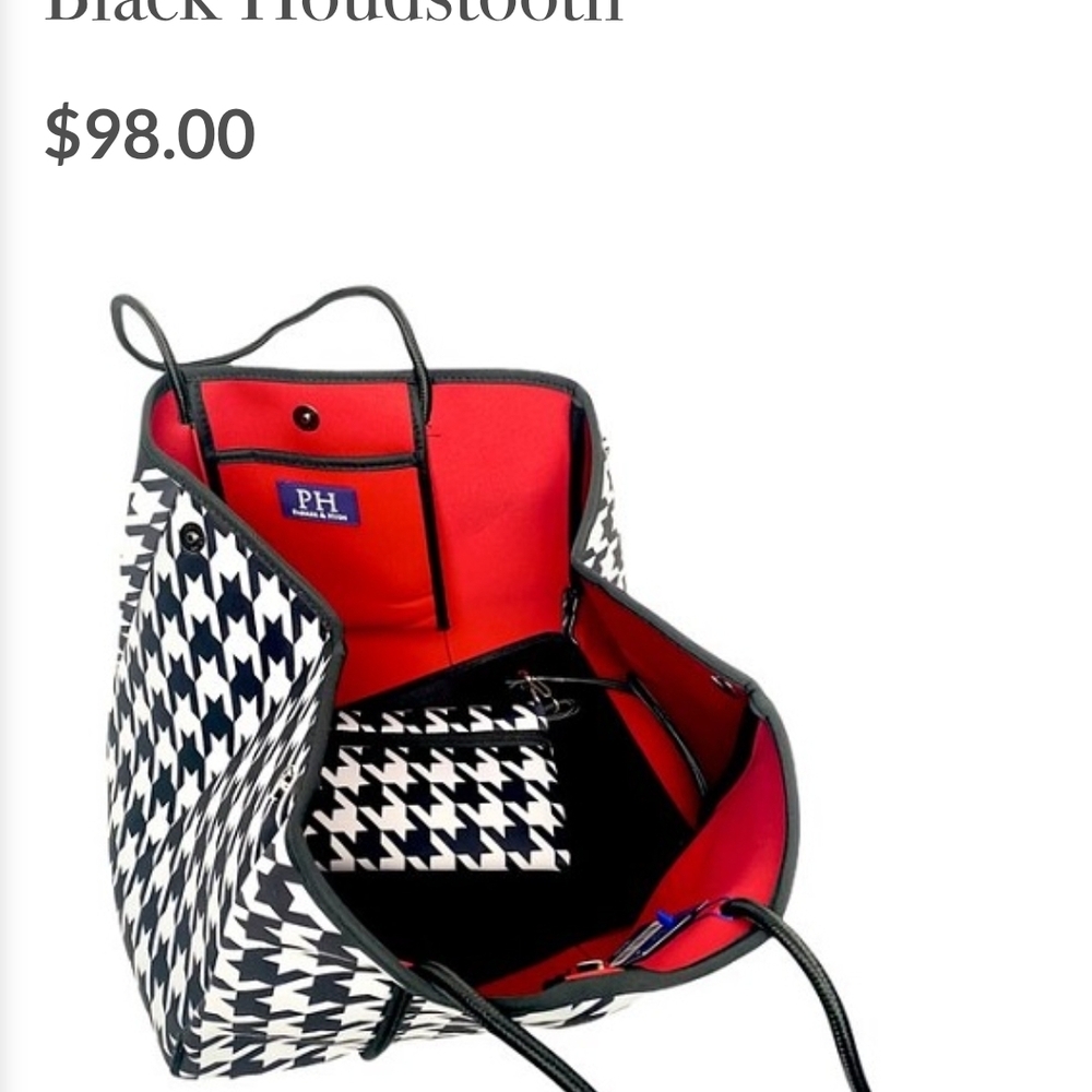 Elegant Houndstooth Tote with Red Interior - Picture 2 of 6